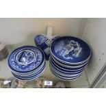 Collection of Royal Copenhagen Blue & White collectors plates and a wall pocket