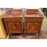 Pair of Edwardian Mahogany Bedside cabinets with Walnut inlaid detail with brass drop handles