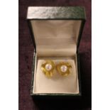 Pair of Ladies Cultured Peral Gold Earrings