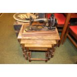 Nest of Oak tables and a Mahogany cased sewing machine