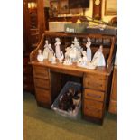 Oak 1920s Roll Top Tambour desk with fitted interior