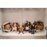 Collection of Royal Doulton figurines and Character Jugs inc. King Henry VII Wedgwood etc
