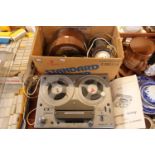 Tandberg Model 64 Reel to Reel player and a box of assorted Bakelite and other clocks