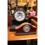 Heavy Victorian Slate Clock with roman numeral dial and a Mahogany cased mantel clock