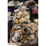 2 Boxes of assorted Ceramics and Pottery and a Wooden box jigsaw