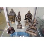 Collection of Eastern and Chinese Brass Deities and a Tibetan Prayer Wheel