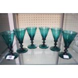 Set of 6 19thC Green glasses with turned stem