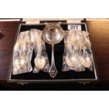 Cased Silver Tea Strainer and Spoon set with pierced design 110g total weight