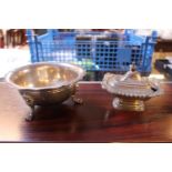 Good quality Silver Sugar Bowl on paw feet London 1912 270g total weight and a Silver Lidded Mustard