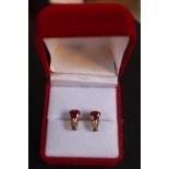 Pair of 14ct Gold Red Tourmaline set earrings with Full Cut set Diamonds 2.2g total weight