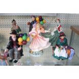 Collection of 6 Royal Doulton Figurines to include Robin Hood, The Old Balloon seller etc