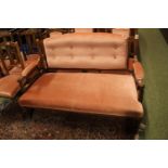 Edwardian Pink upholstered button back sofa on Inlaid Rosewood and Walnut inly