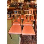 Edwardian Rosewood and Walnut Inlaid Set of 4 Dining chairs with pink upholstered seats