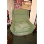 Mid Century Wing Elbow chair with green upholstery
