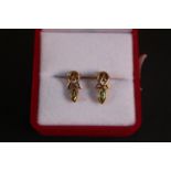 Pair of Ladies 9ct Gold Marquise set peridot drop earrings 1.7g total weight