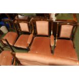 Edwardian 4 Piece Rosewood Walnut Inlaid Saloon set with Pink Upholstery