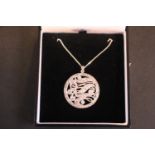 Fine Ladies Diamond set Circular wave design 18ct White Gold Pendant with Rose and Old Cut