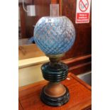 Victorian Oil Lamp with blue glass reservoir
