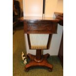 Good quality William IV Walnut Chequer topped Sewing table on trefoil base
