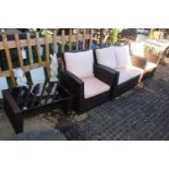 4 Piece Garden woven garden suite with removable cushions and table with glass top
