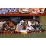 4 Large Boxes of assorted Ceramics and glassware inc. Shire Horses, Thomas Webb etc