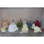 Collection of Seven Royal Doulton Figurines and a Coalport figure Emily