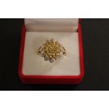 Ladies 9ct Gold Diamond and Citrine set cluster ring 3.5g total weight. Size N