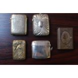 Good Collection of Antique Match Vestas (5) including a Silver Machined match vesta