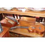 Edwardian Cased set of Cutlery, Tea Caddy, ukulele and assorted bygones