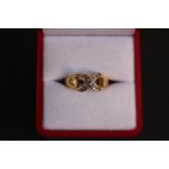 Ladies Yellow Gold Cross over design ring set with 9 stones 4.8g total weight Size O