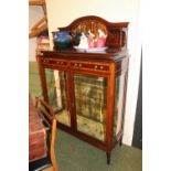 Edwardian Mahogany Walnut Inlaid Glazed Cabinet with fitted interior under mirrored back and brass
