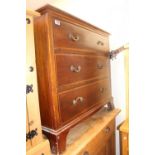 Edwardian Mahogany walnut inlaid chest of 3 drawers with brass drop handles