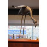 Pair of Large Brass Flamingo figures with outstretched wings and oval bases