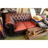 Red Oxblood Leather Buttonback 2 seater Sofa