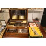 Oak Cased Canteen of Cutlery with Bone Handles and assorted Vintage Games