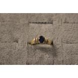 Ladies 14K Gold Oval Cut Sapphire claw set ring with Diamond set shoulders Size M. 3.8g total weight