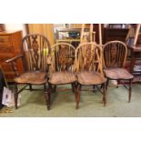 Oak Wheelback Kitchen Elbow chair and 3 Similar chairs