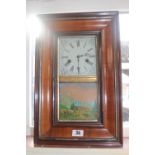 American Walnut cased clock with roman numeral dial and inset Swiss Mountain scene