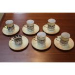 5 Locke & Co Worcester Blush Ivory Set of Coffee Cans with 6 Silver Art Nouveau pierced liners 1912