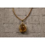 Ladies 9ct Gold Oval Amber set pendant on chain 12.5g total weight