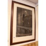 Large Framed Lithographic print of Churchill mounted and framed