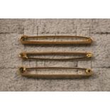 3 Gentlemen's 9ct Gold Tie Bars 4.5g total weight