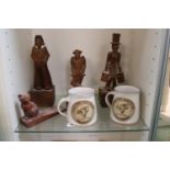 Pair of Somersham Pottery Mugs for John Major Prime Minister and a collection of carved figures