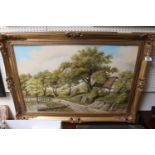 Large gilt framed Painting of a Countryside scene by Peter Ottaway dated 1984