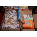 Box of Used Postage Stamps and Reference Books