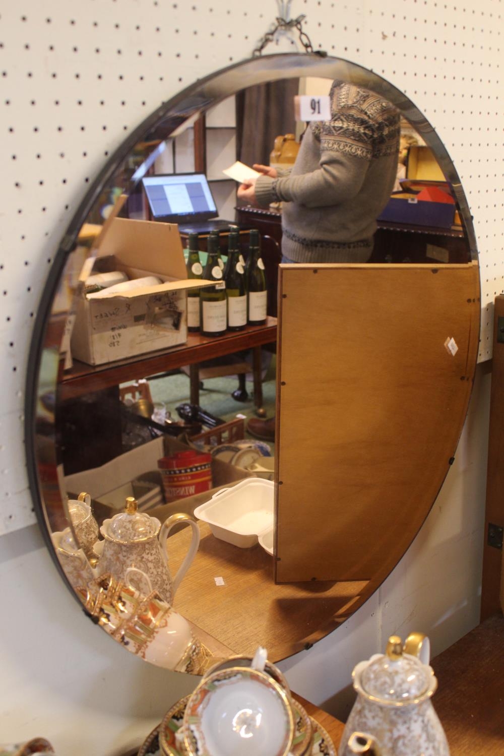 Large Circular Copper backed mirror with bevel edge