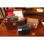 Brownie Box camera, Filmo Autoload Cine camera with 4 inch Telekinic Lens