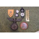 WW2 German Eagle and swastika badge, Compasses and other items