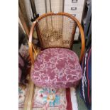 Low Cane backed upholstered tub nursing chair