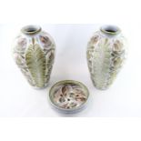 Pair of Denby Urn Vases with floral decoration 33cm in Height and matching circular dish